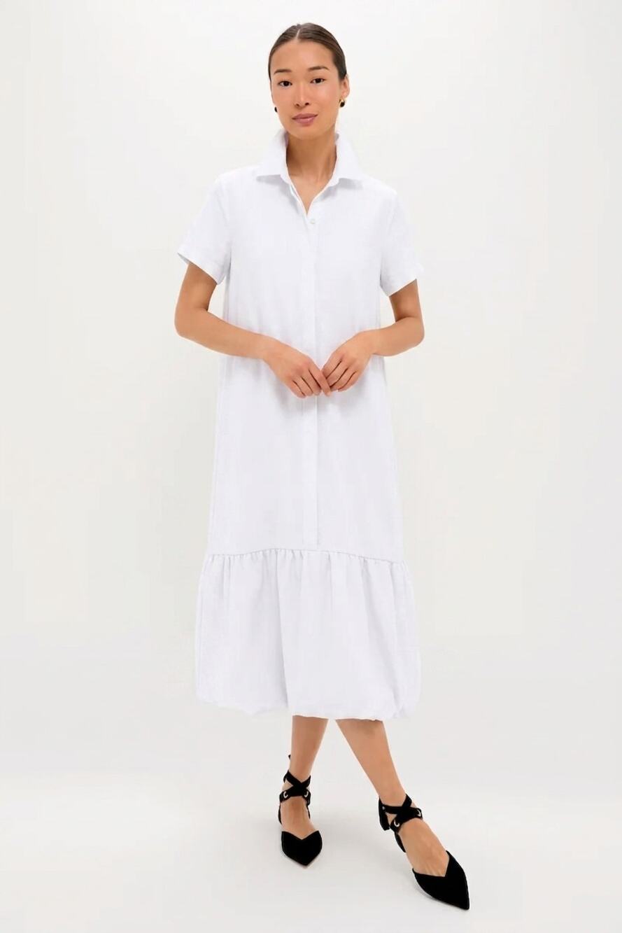 Tuckernuck White Martine Bubble Hem Maxi Dress XXL Short Sleeves Pockets NWT